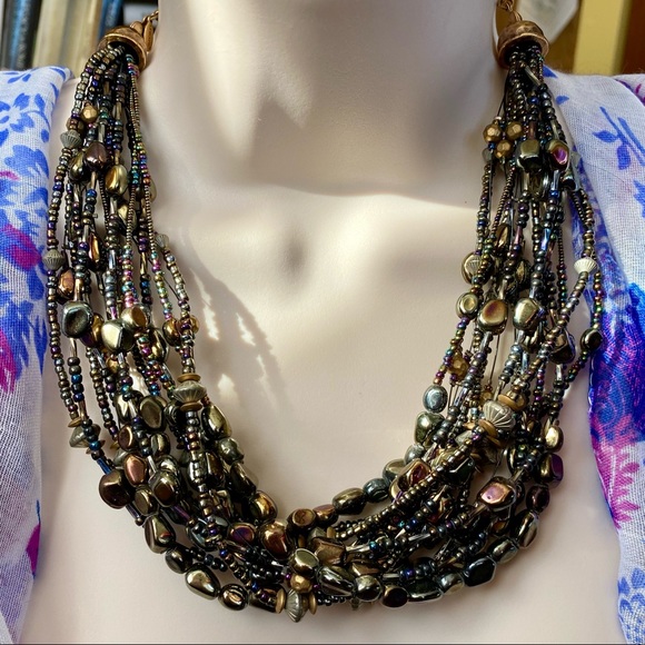 Chico's 16 Strands of Prismatic Beads Gold Tone Chain - Picture 1 of 4
